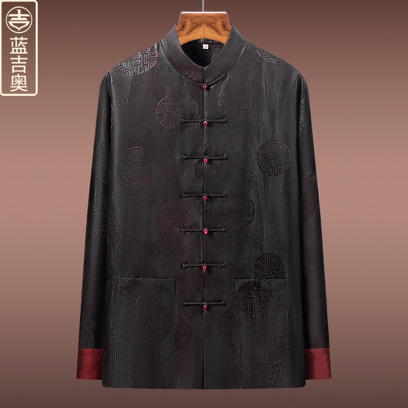 高端重磅香云纱唐装男连袖真丝桑蚕丝中式男装汉服中老年爷爷外套,男装,唐装,淘宝优惠券,粉丝福利购,淘宝优惠卷