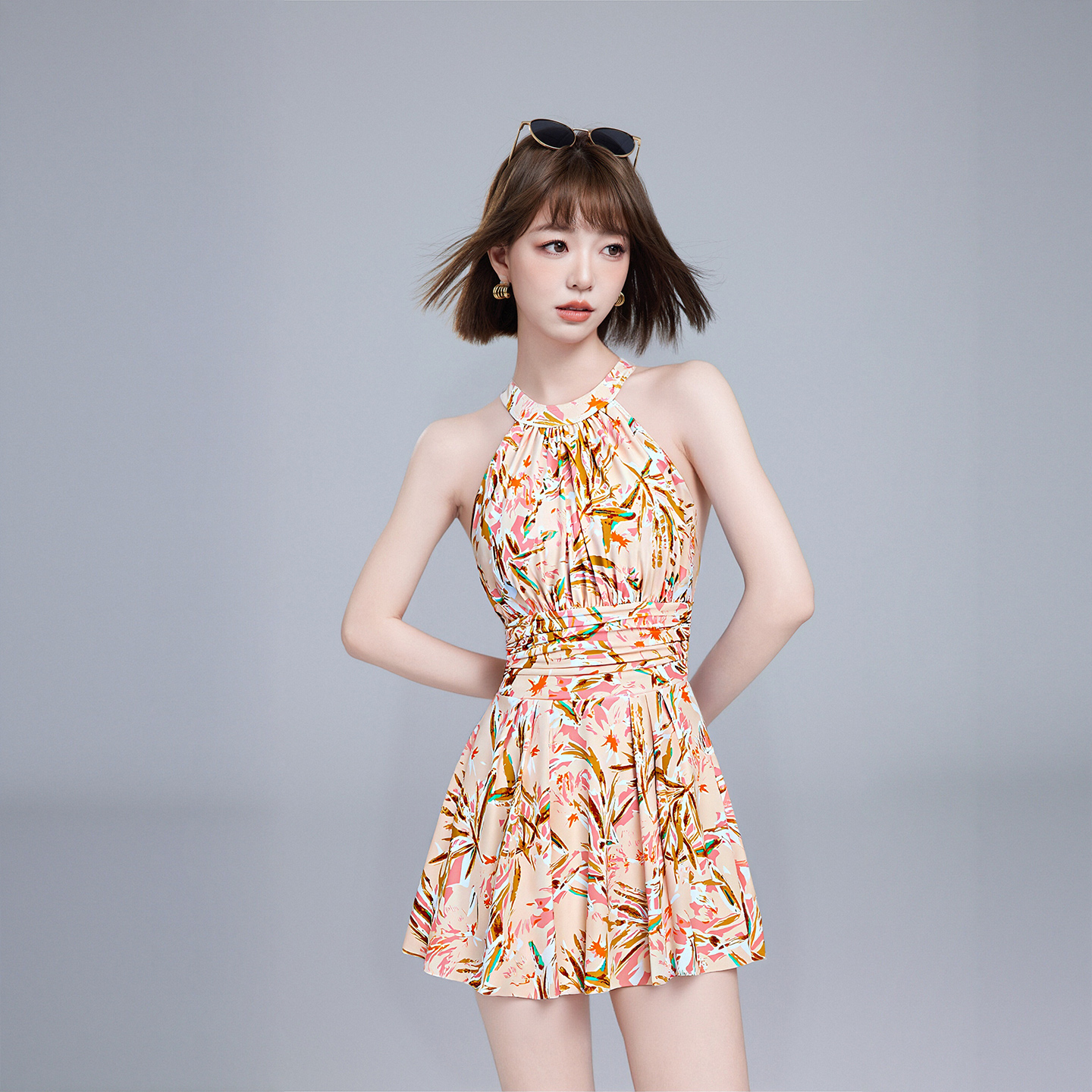 游泳衣女2025新款连体裙式平角微胖泳衣小胸高腰显瘦温泉泳装大码