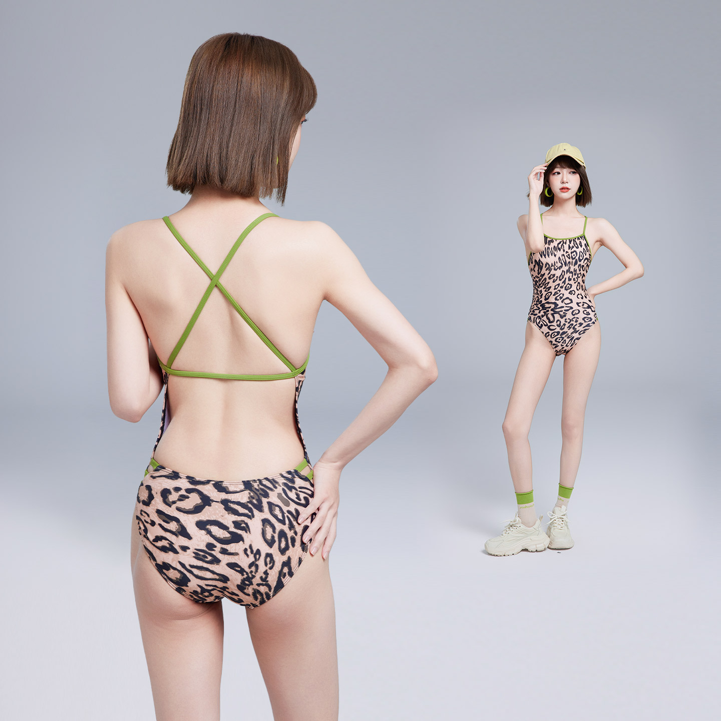依莎韦尔专业竞速绝美豹纹泳衣女