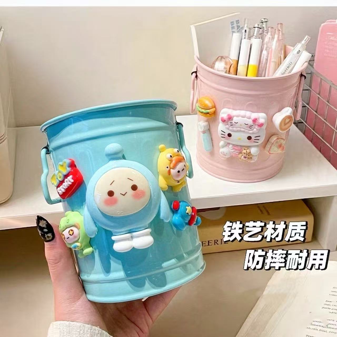 复古创意小铁桶美式趣味可爱桌面垃圾桶杂物多功能笔筒化妆刷收纳