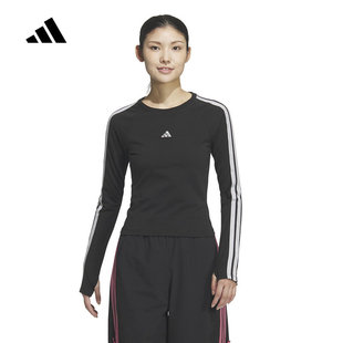 adidas阿迪达斯三条纹舞动系列运动上衣2026春女长袖T恤 KS0030