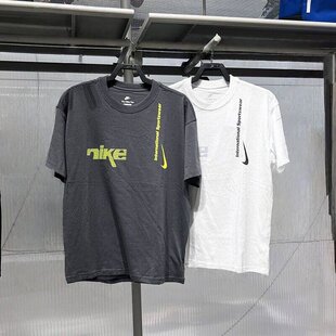 Nike/耐克男装夏季字母大钩印花纯棉运动休闲圆领短袖T恤 HQ9263