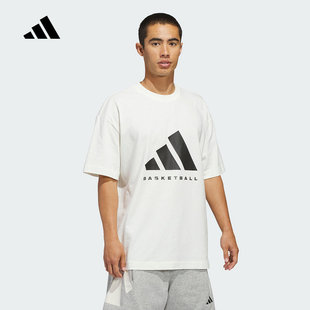 adidas阿迪达斯棉质宽松男女篮球运动半截袖2026春短袖T恤 JZ9528