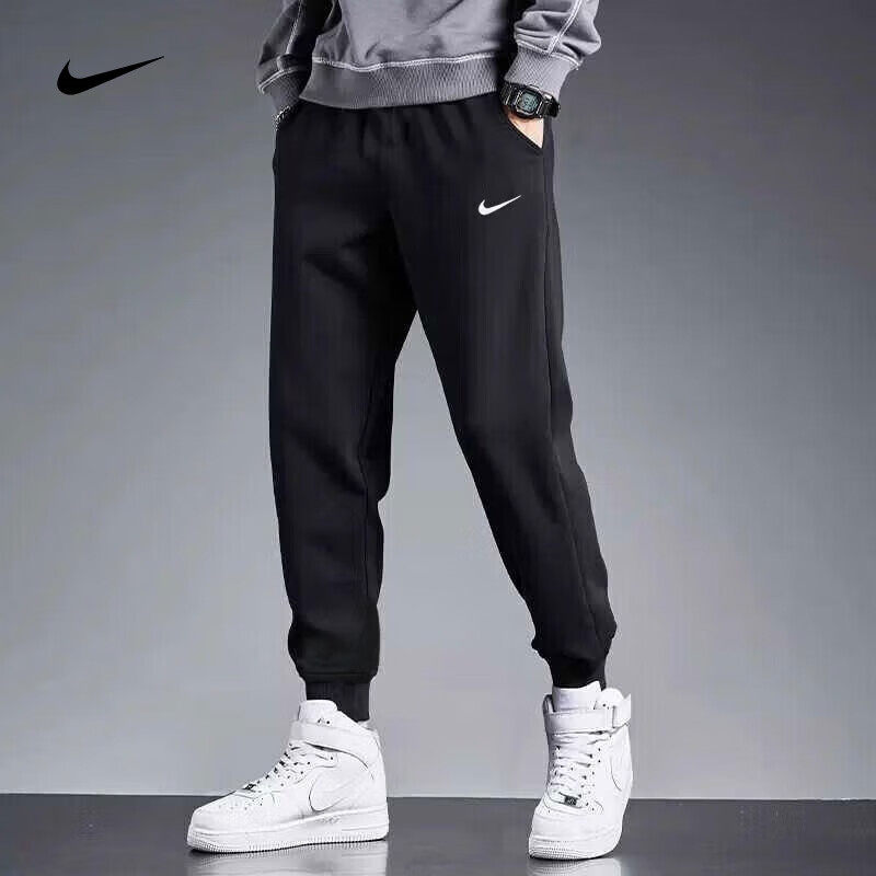 Nike耐克冬季新款男裤加绒束脚裤黑色小脚裤子保暖运动裤休闲长裤