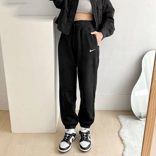 Nike耐克黑色加绒小脚裤女裤针织长裤运动裤新款卫裤休闲裤DQ5888