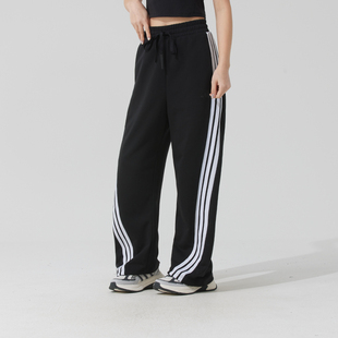 阿迪达斯Adidas裤子女款针织长裤2025新款黑色运动休闲长裤JY7697