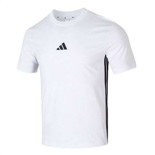 Adidas/阿迪达斯夏季男士圆领三杠运动短袖纯棉T恤JY8563