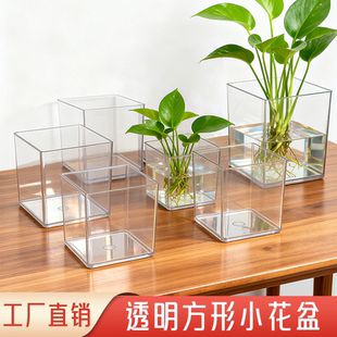 透明方形水培器皿多肉小鱼缸铜钱草绿植造型桌面收纳亚克力花瓶