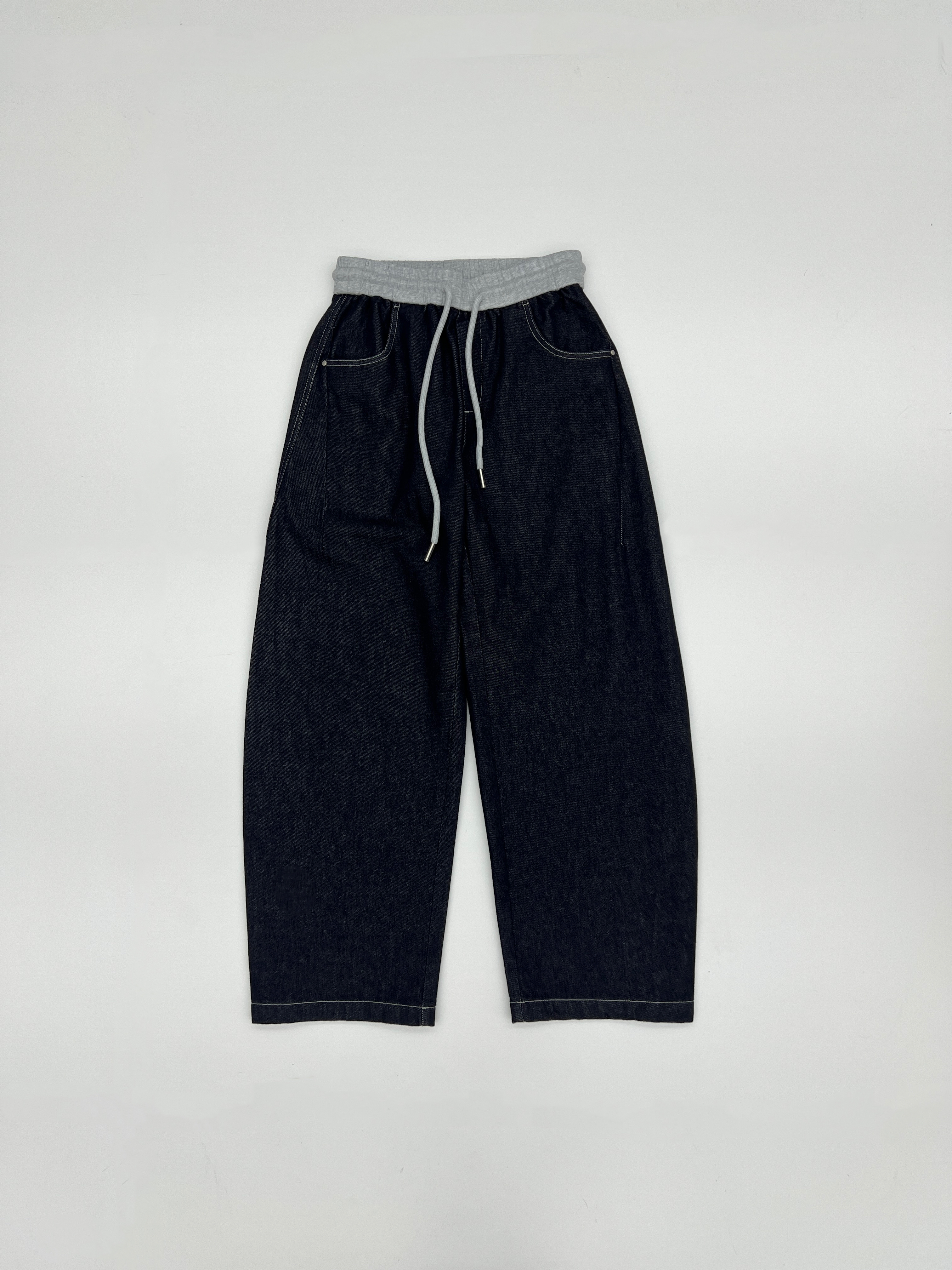 李绪燃原创设计腰头拼色牛仔裤男宽松直筒阔腿加绒磨毛休闲长裤子