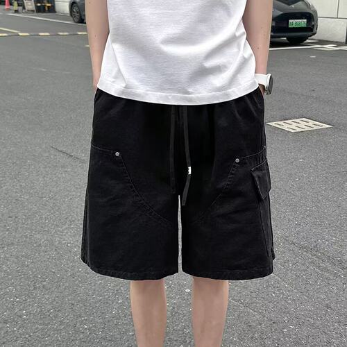 工装风直筒短裤男夏季休闲多口袋黑色五分裤百搭潮流