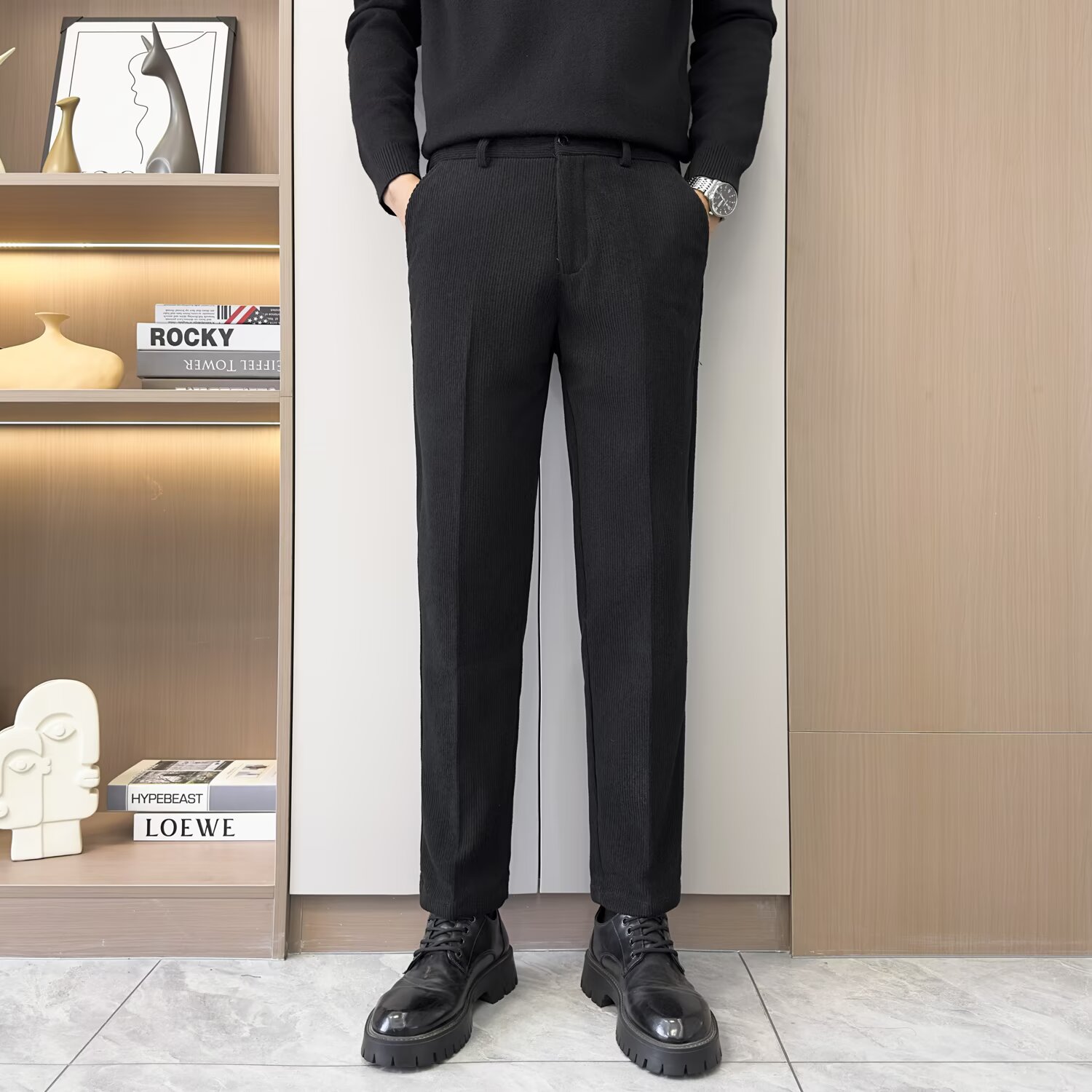 2025春秋潮流修身西裤男秋季黑色长裤高级感商务休闲直筒裤