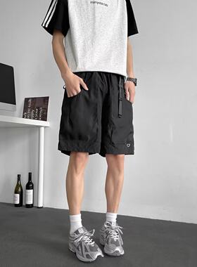 机能风大口袋工装短裤男夏季宽松户外休闲五分裤黑色