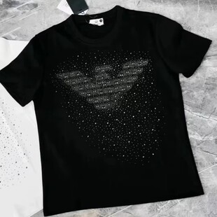 夏季新款满天星烫钻潮牌宽松短袖t恤男美式复古休闲欧货高端上衣t