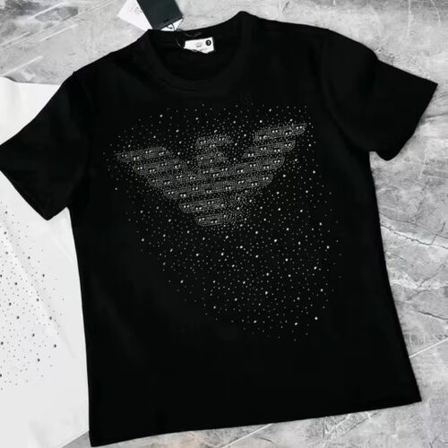 夏季新款满天星烫钻潮牌宽松短袖t恤男美式复古休闲欧货高端上衣t