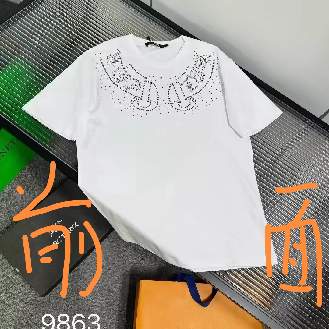 烫钻十字架后背马蹄梵文烫钻欧货轻奢夏季新款纯棉圆领短袖T恤男