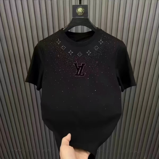 夏季新款纯棉短袖男士潮牌痞帅满天星烫钻青年高质量休闲百搭体恤