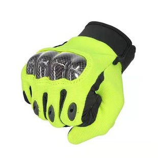 铁骑手套夏款摩托车机车赛车全指碳纤触摸手套荧光黄巡逻手套防摔
