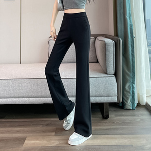西装微喇裤女春夏季薄款高腰大码女裤显瘦九分女士休闲黑色喇叭裤