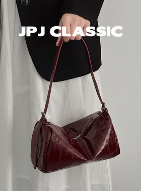 jpjclassic头层牛皮枕头包女鳗鱼皮波士顿包休闲风单肩斜挎通勤包