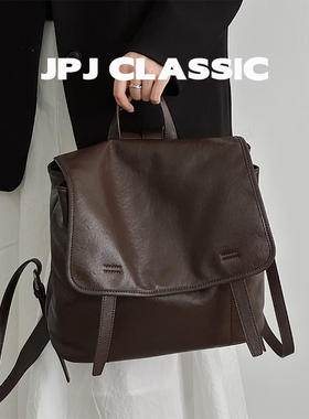 jpjclassic头层植鞣牛皮双肩包女通勤大容量旅游背包百搭慵懒风