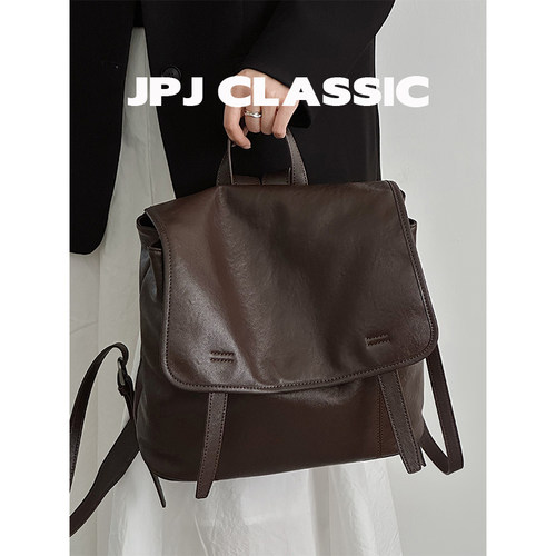 头层植鞣牛皮双肩包女通勤大容量