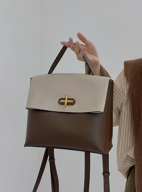 jpjclassic小众牛皮双肩背包女撞色百搭单肩斜挎旅游书包休闲包