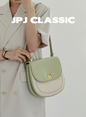 jpjclassic牛皮撞色马鞍包小猪包女复古ins风单肩半圆斜挎腋下包
