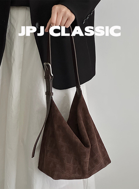 jpjclassic磨砂牛皮HOBO包水桶包单肩斜挎通勤石头纹饭盒包腋下包