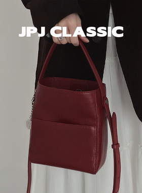 jpjclassic头层植鞣牛皮水桶包女单肩斜挎小包包休闲百搭