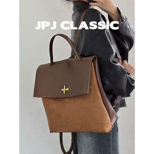 jpj旅游牛皮双肩包复古风书包