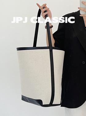 jpjclassic帆布托特包大容量时尚单肩包撞色通勤包水桶包腋下包