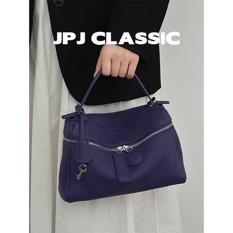 jpjclassic头层牛皮荔枝纹饭盒包女简约百搭小方包城市风通勤软包