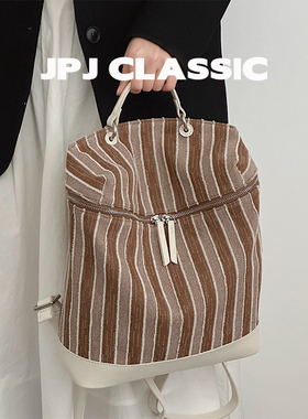 jpjclassic早春新款棉料双肩包女大容量休闲背包通勤包城市风软包