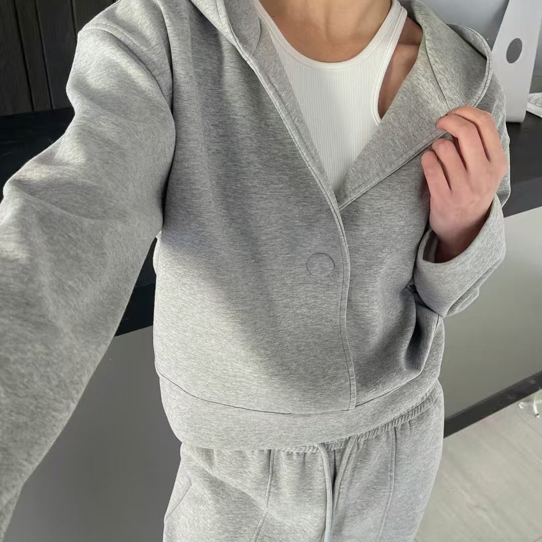 2026春季新款休闲运动两件套女纯色连帽开衫卫衣套装宽松简约套装