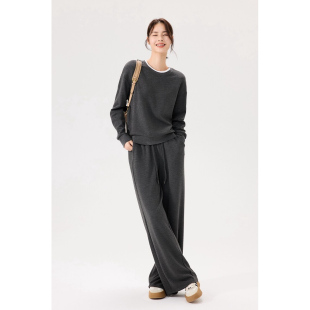 韩版 新款 简约百搭韩系抽绳收腰磨毛两件套 女2026春季 休闲运动套装