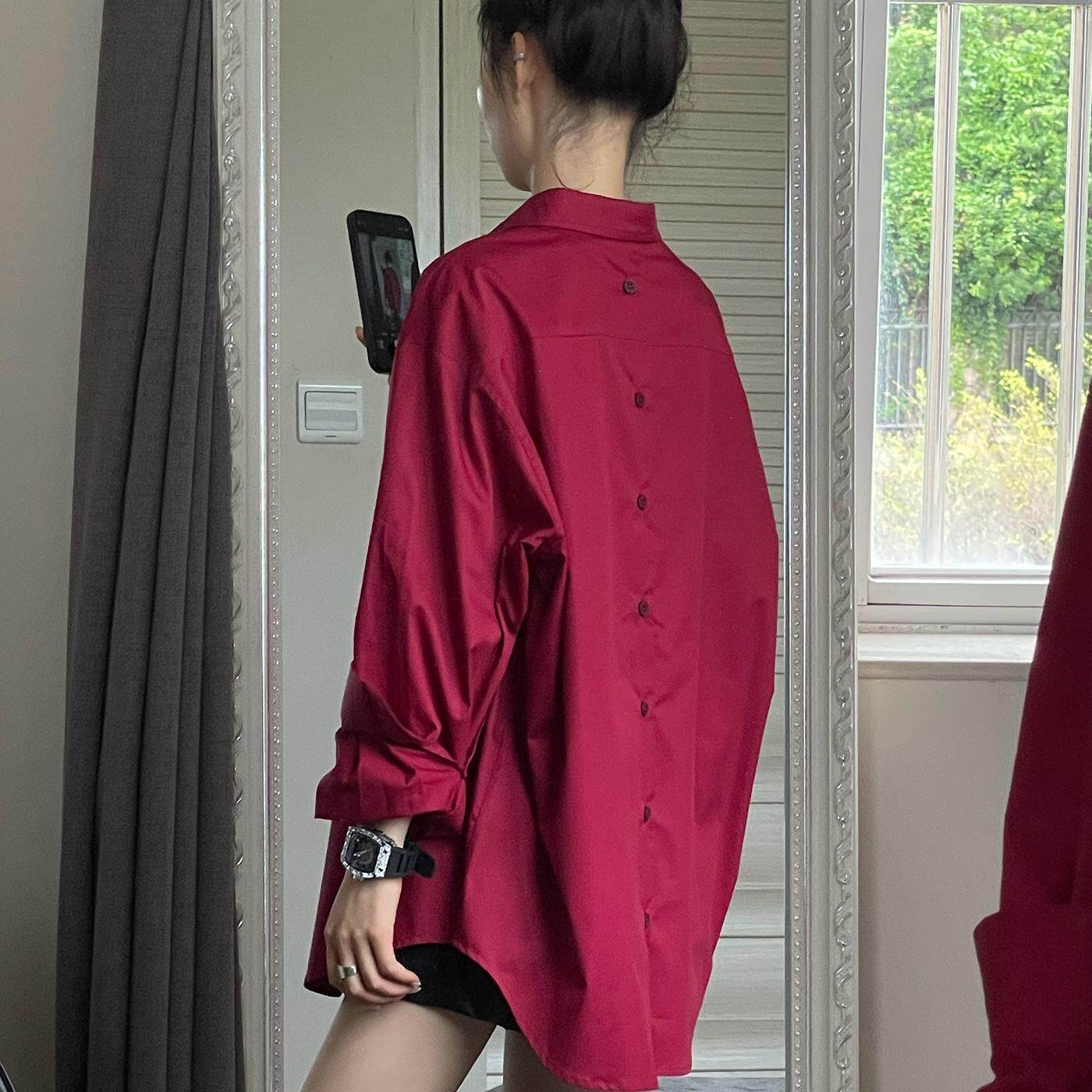 宽松小众红色衬衫慵懒风