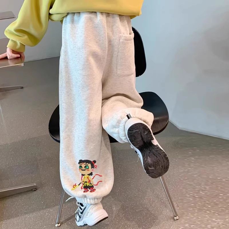 女童卫裤2025春秋新款中大儿童刺绣哪吒束脚裤宝宝宽松舒适休闲裤