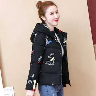反季特价连帽短款羽绒服女印花加厚修身时尚外套冬季新款小款