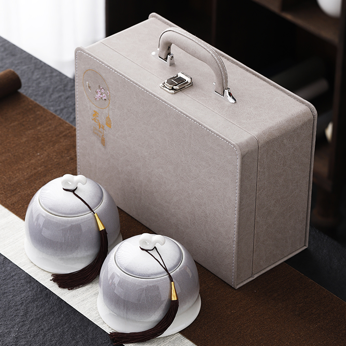 高档皮包茶叶罐包装礼盒空盒白茶绿茶普洱茶红茶通用密封罐定制