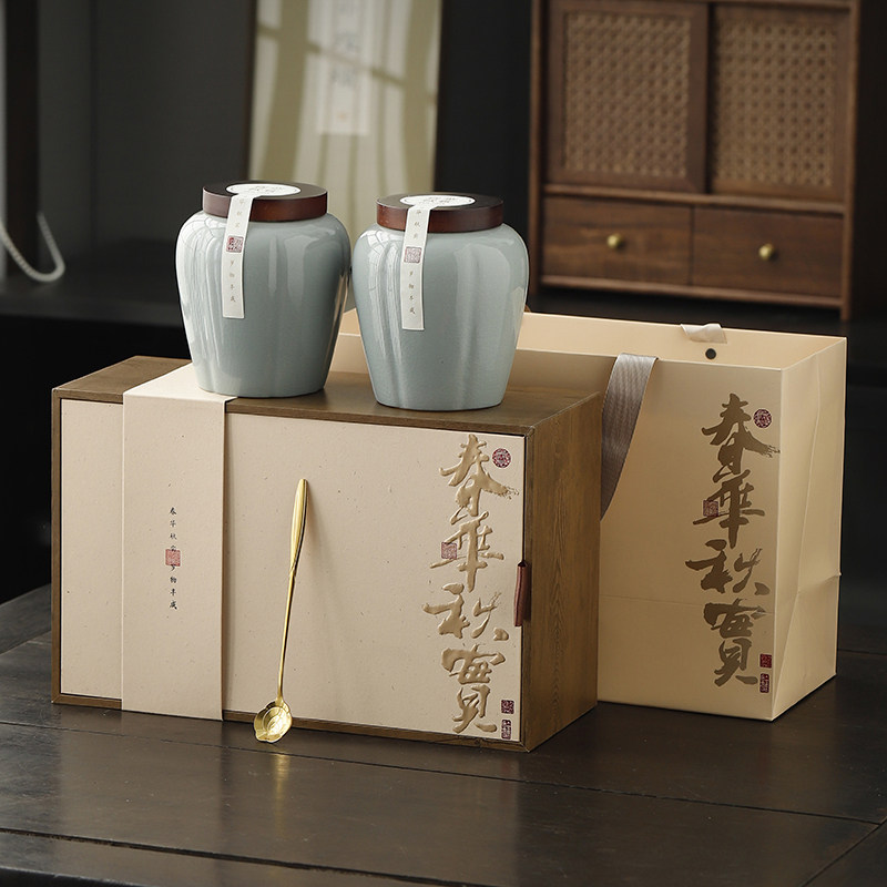 高档陶瓷茶叶罐复古茶叶包装空盒古树普洱红茶白茶绿茶龙井礼盒