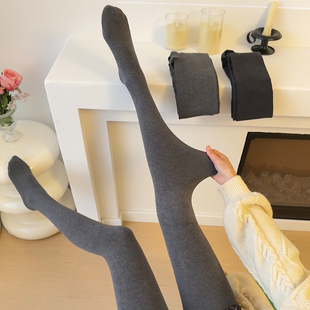 春秋冬棉质加绒显瘦外穿加绒打底裤 王小嘟格雷系灰色打底连裤 袜