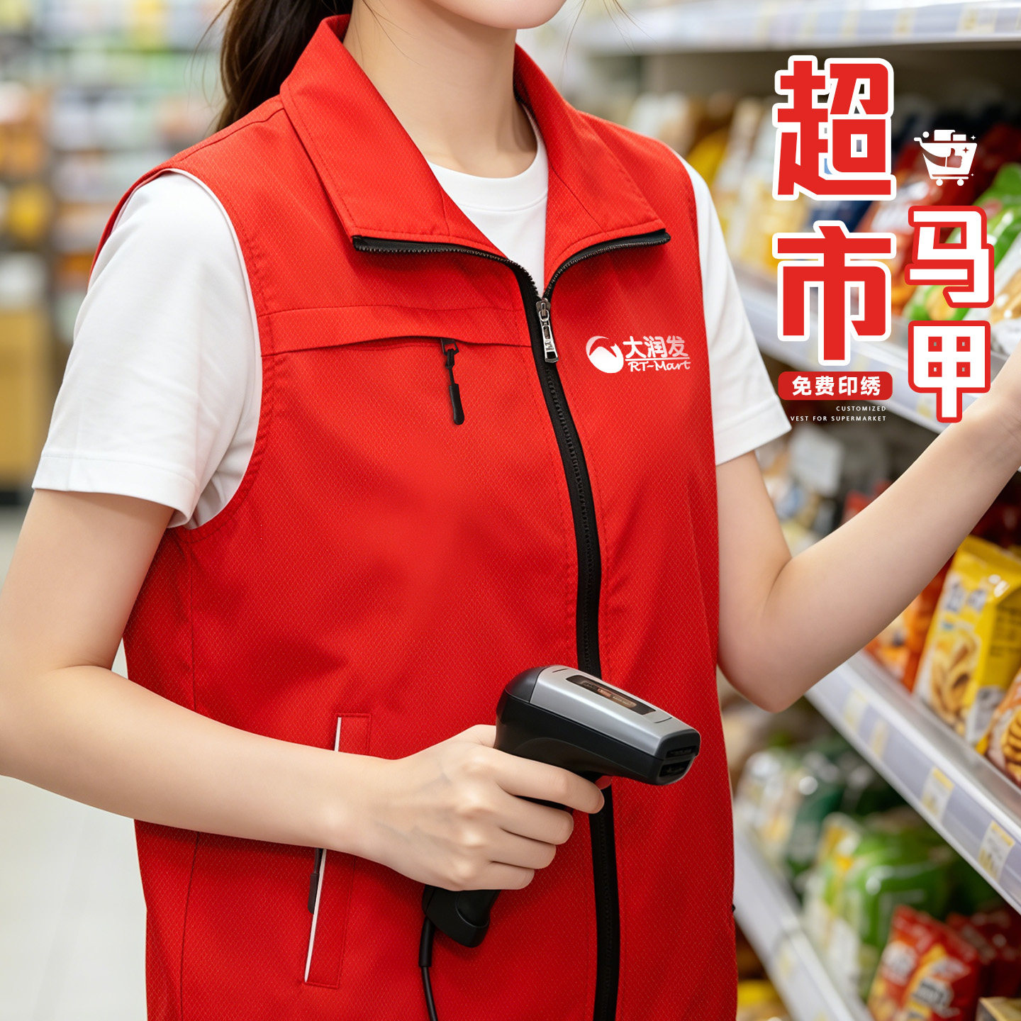 超市多口袋马甲工作服定制印logo商超便利店收银员志愿者工装背心