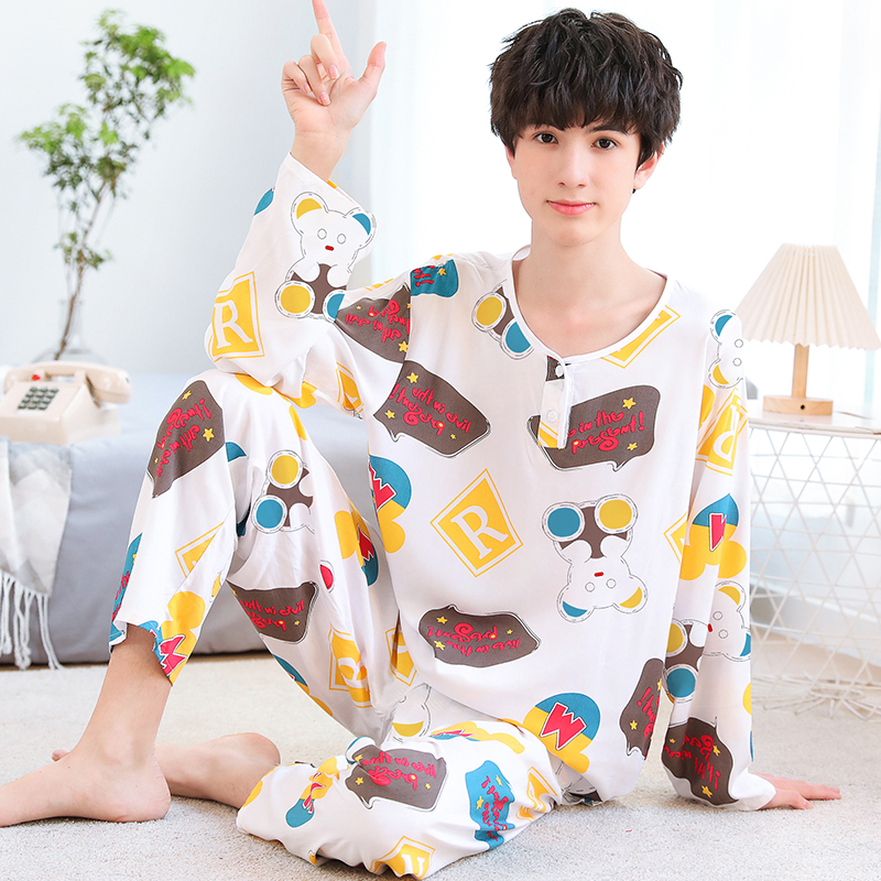 长袖长裤透气青少年大童睡衣夏季