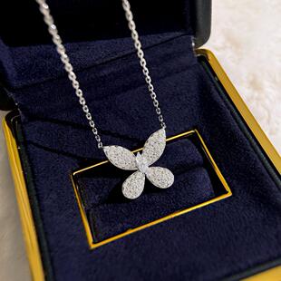S925纯银缱绻蝴蝶精工高级感项链精致满钻闪烁轻奢百搭锁骨链