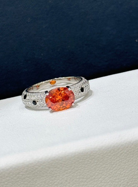 S925银橙色豹纹镶满钻高碳钻仿真钻戒指多戴芬达石精工高级感戒子