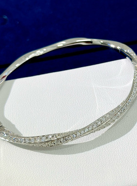 S925纯银半钻双面可戴银色满钻手镯女设计感简约气质螺旋镶钻手环