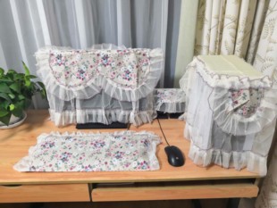 蕾丝电脑罩可爱韩版台式套防尘罩遮灰布新款五件套盖布罩