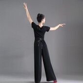 摩登舞裤 子 女士高腰直筒舞蹈练功表演服黑色国标舞交谊舞跳舞长裤