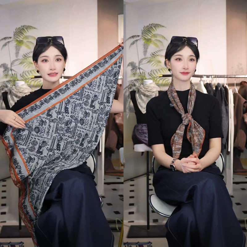 秋冬新款复古马车大方巾女双面异色丝巾气质头巾时尚百搭围巾披肩