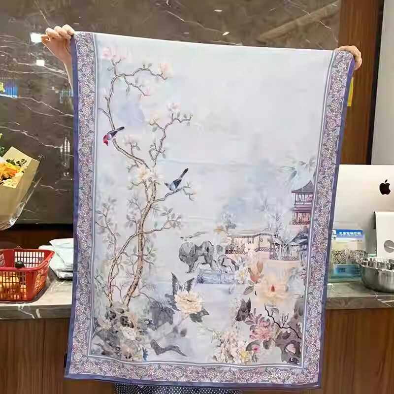 香云纱双面花萝披肩配旗袍送长辈时尚洋气保暖围巾女百搭国风丝巾